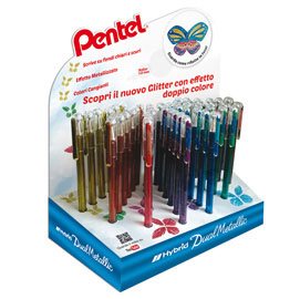0022054 espositore 72pz roller hybrid dual metallic colori assortiti pentel