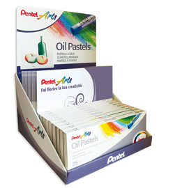 0022030 espositore 24 astucci da 25 pastelli a olio + 24 album a4 pentel