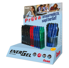 0100941 expo 60pz roller energel x a scatto punta 0.7mm colori ass. Pentel
