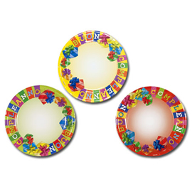 10 piatti carta plastificata diam. 23cm buon compleanno colori assortiti pegaso