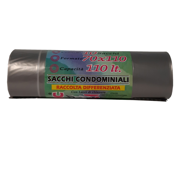 10 sacchi grigio trasp. 70x110cm 110lt 22µ rolsac