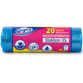 20 sacchetti immondizia 50x60cm 35lt 9µ azzurro trasp. Logex