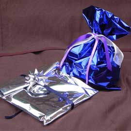 50 buste regalo in ppl metal lucido 35x50cm argento senza patella adesiva