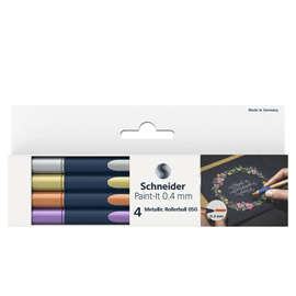 Astuccio 4 metallic roller 050 punta 0.4mm colori assortiti schneider