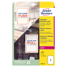 Adesivi per finestre in carta con pellicola 210x297mm 1adesivo/fg, laser avery