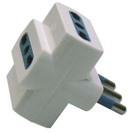Adattatore triplo bianco con spina 2p+t 16a - 3 prese bipasso 10/16a