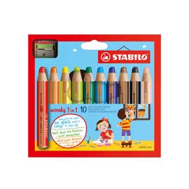 Astuccio 10 pastelli stabilo woody 3in1 + temperino
