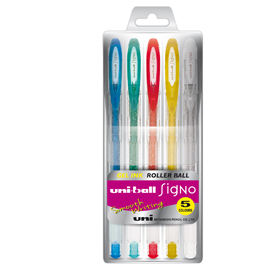 Astuccio 5 penna sfera gel uni-ball signo 1,0mm col. Ass. Glitter uni mitsubishi