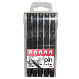 Astuccio pin fineliner nero 5 gradazioni assortiti uni mitsubishi