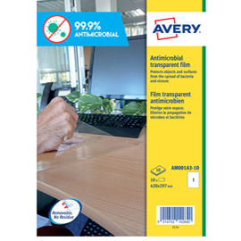 Adesivo antimicrobico in poliestere trasparente - 10 fogli a3 (1 et/fg) - avery