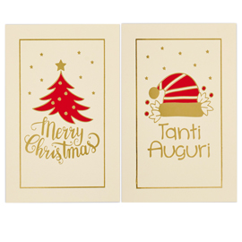Biglietto natale - doppio - 9 x 14 cm - cartoncino - fantasie assortite - bianco - sadoch
