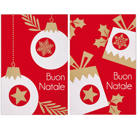 Biglietto natale - doppio - 9 x 14 cm - cartoncino - fantasie assortite - rosso - sadoch