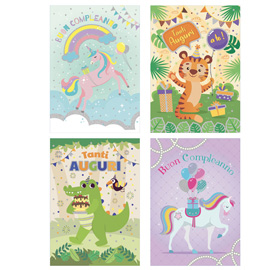 Biglietto compleanno bambini - fantasie assortite - rex sadoch