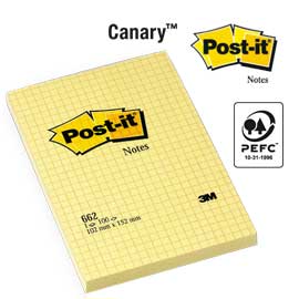 Blocco 100fg post-it®giallo canary™ 102x152mm giallo a quaderetti 662