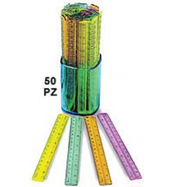 Barattolo 50 righelli 15cm stretti trasp.colorati