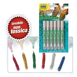 Busta 6 tubi colla glitter argento 10,5ml lavabile non-tossica lebez