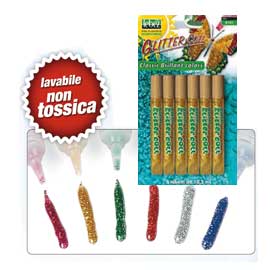 Busta 6 tubi colla glitter oro 10,5ml lavabile non-tossica lebez