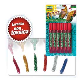 Busta 6 tubi colla glitter rosso 10,5ml lavabile non-tossica lebez