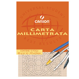 Blocco carta opaca millimetrata 210x297mm 10fg 80gr canson