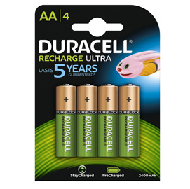 Blister 4 pile ricaricabili aa - stilo 2500mah duracell precharged