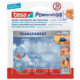 Blister 5 ganci deco trasp+ 8 strisce biadesive powerstrips® tesa