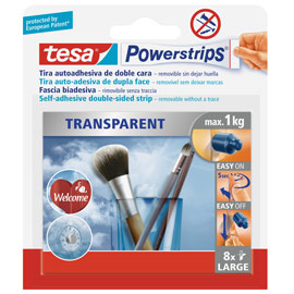 Blister 8 strisce large trasparenti biadesiv. Rimov. Powerstrips® tesa