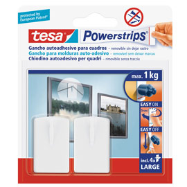 Blister 2 ganci appendiquadri + 4 strisce biadesive rimov.powerstrips® tesa