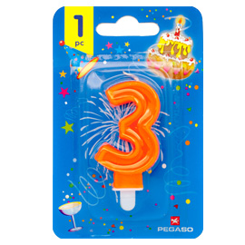 Blister candelina n°3 arancio fluo 7cm pegaso