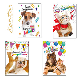 Biglietto auguri buon compleanno animali c/ruota num. 4 soggetti ass. Kartos