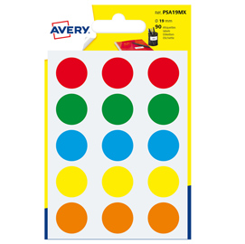 Blister 90 etichetta adesiva tonda psa col.ass. Ø19mm avery