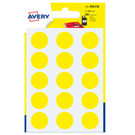 Blister 90 etichetta adesiva tonda psa giallo Ø19mm avery