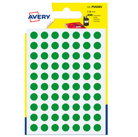 Blister 490 etichetta adesiva tonda psa verde Ø8mm avery