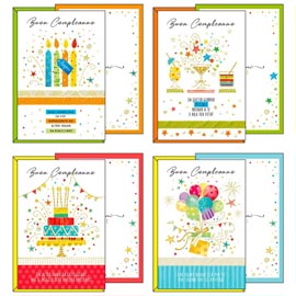Biglietto buon compleanno - 4 soggetti assortiti - kartos