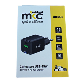 Caricatore usb -  45w -  1 usb-c + 1 usb-a - nero - mkc melchioni