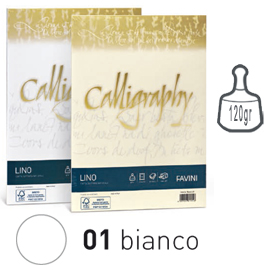 Carta calligraphy lino 120gr a4 50fg bianco 01 favini