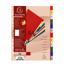 Divisori numerici - 1-12 - ppl opaco - a4 - colori assortiti - exacompta
