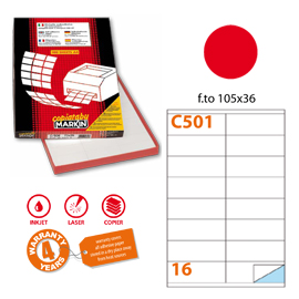 Etichetta adesiva c/501 rosso 100fg a4 105x36mm (16et/fg) markin