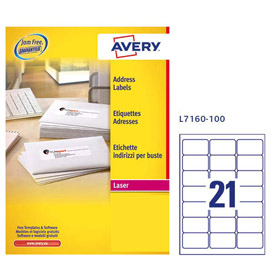 Etichetta adesiva l7160 bianca 100fg a4 63,5x38,1mm (21et/fg) avery