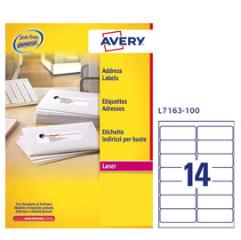 Etichetta adesiva l7163 bianca 100fg a4 99,1x38,1mm (14et/fg) avery