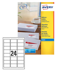 Etichetta adesiva j8159 bianca 25fg a4 63,5x33,9mm (24et/fg) inkjet avery