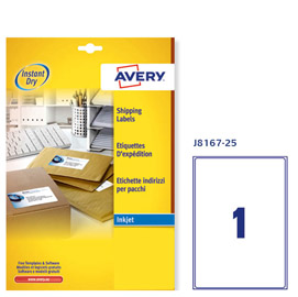 Etichetta adesiva j8167 bianca 25fg a4 199,6x289,1 (1et/fg) inkjet avery