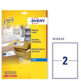 Etichetta adesiva j8168 bianca 25fg a4 199,6x143,5mm (2et/fg) inkjet avery