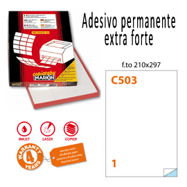 Etichetta adesiva c/503 bianca extra forte 100fg a4 21x29,7cm (1et/fg) markin