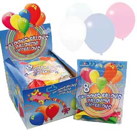 Expo con 48 buste da 8 palloncini tondi assort. Pbe122