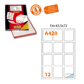 Etichetta adesiva a/420 bianca 100fg a4 63,5x72mm (12eti/fg) markin