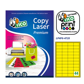 Etichetta adesiva lp4f giallo fluo 70fg a4 47,5x25,5mm (44et/fg) tico