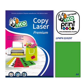 Etichetta adesiva lp4f verde fluo 70fg a4 210x297mm (1et/fg) tico