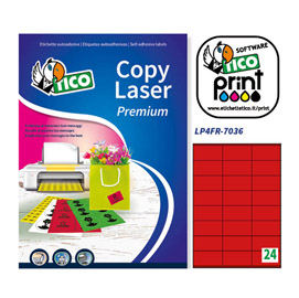Etichetta adesiva lp4f rosso fluo 70fg a4 70x36mm (24et/fg) tico