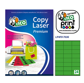 Etichetta adesiva lp4f verde fluo 70fg a4 70x36mm (24et/fg) tico