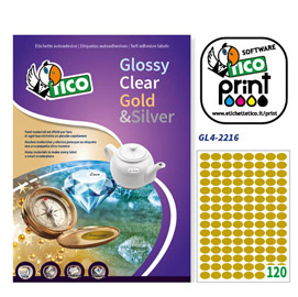 Etichetta adesiva gl4 ovale oro satinata 100fg a4 22x16mm (120et/fg) tico